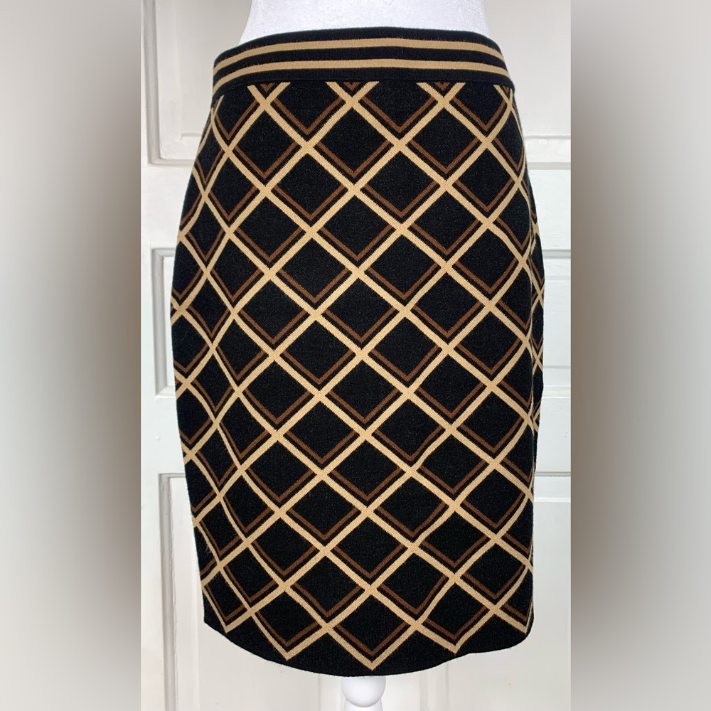 Etcétera Woven Knit Pencil Fitted Stretchy Checked Sweater Skirt - Size M